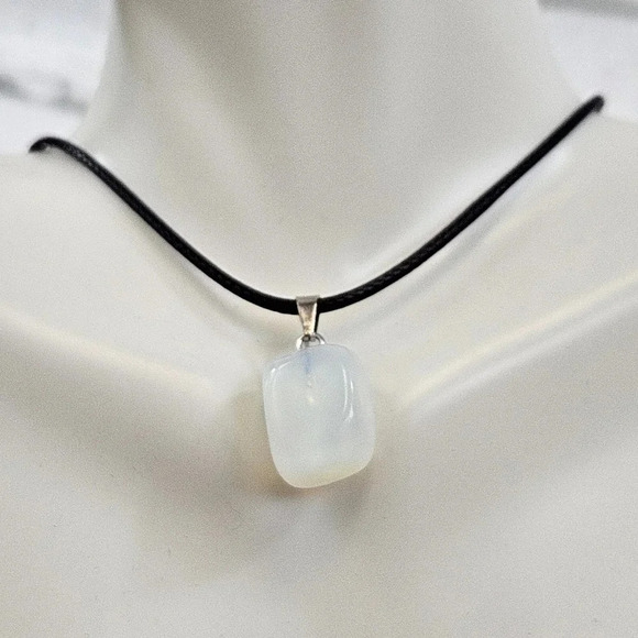 Opalite Natural Stone Cube Necklace with 18in Black Chain SN8 - Picture 1 of 2